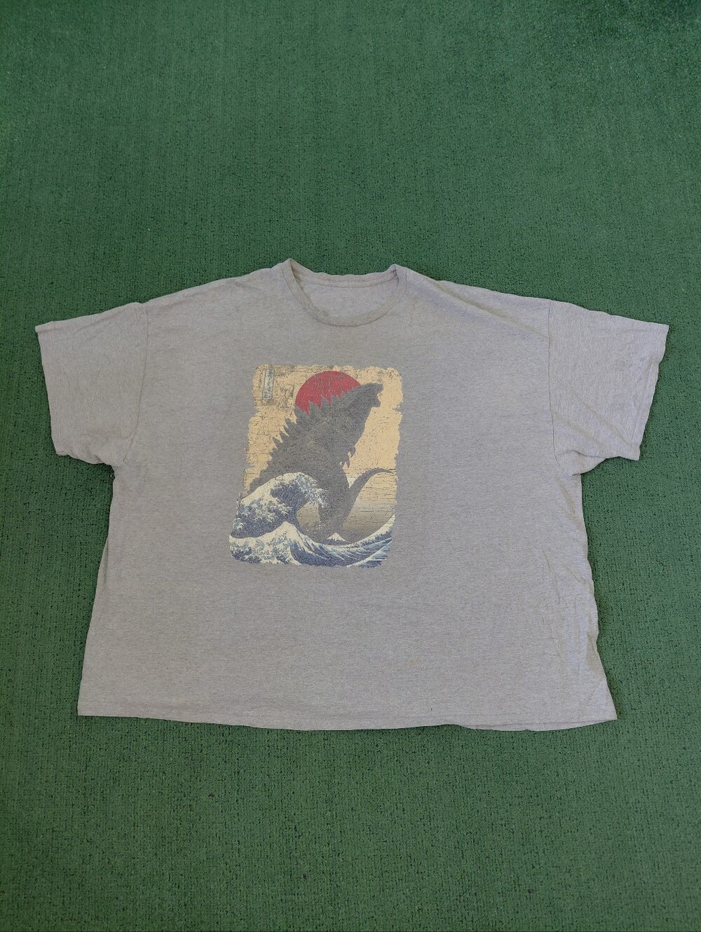 Japanese Great Wave Godzilla Art Movie Gray T Shirt Sz XXXXL